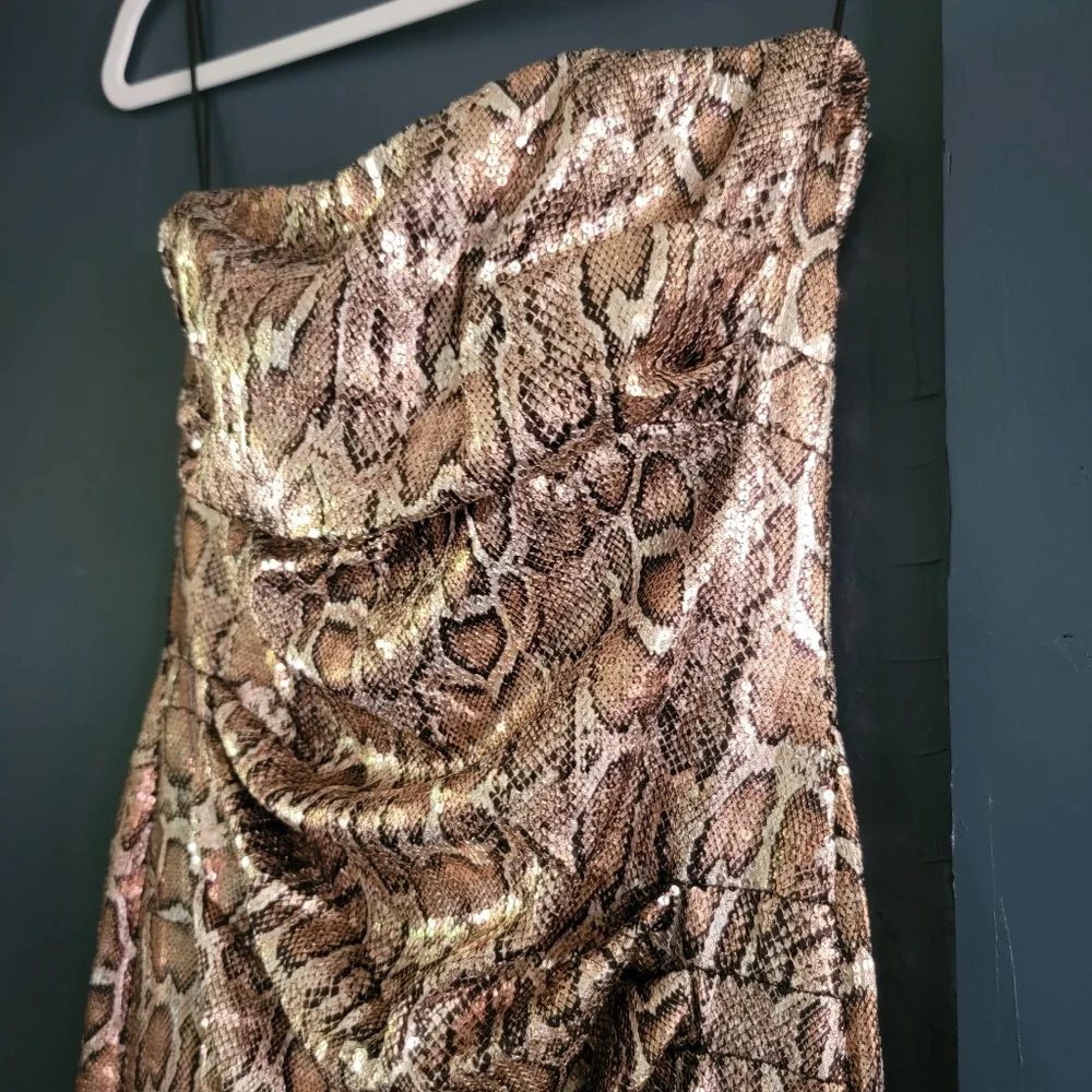 New Nookie‎ Blind Date Snake Animal Print Metallic Stretch Midi Dress Medium - Picture 4 of 13